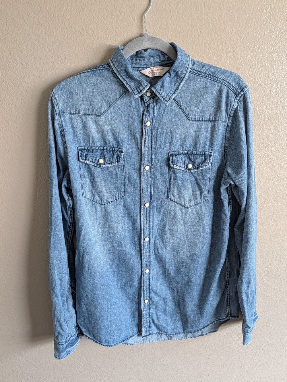 Cotton On Vintage Remastered Western Denim Shirt Size S Snap Button Chambray